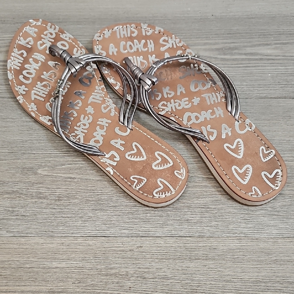 Coach Tan and Silver Heart Sandals